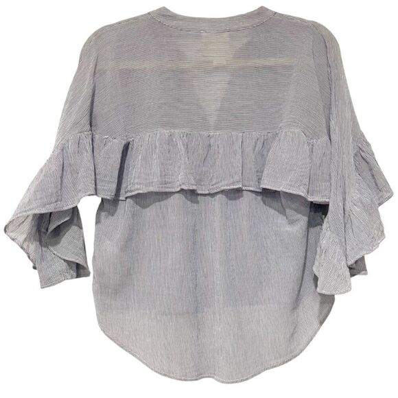 Anthro Mave Women's Blue Stripped Pull Over Ruffled Sleeves XS P Boho Preppy - Picture 4 of 10
